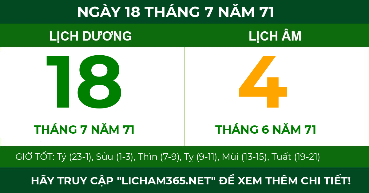 lịch âm ngày 18 tháng 7 năm 71