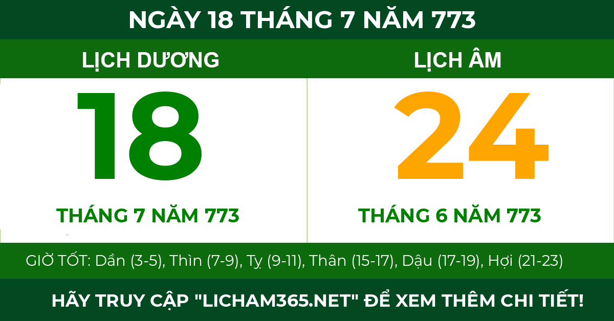 lịch âm ngày 18 tháng 7 năm 773