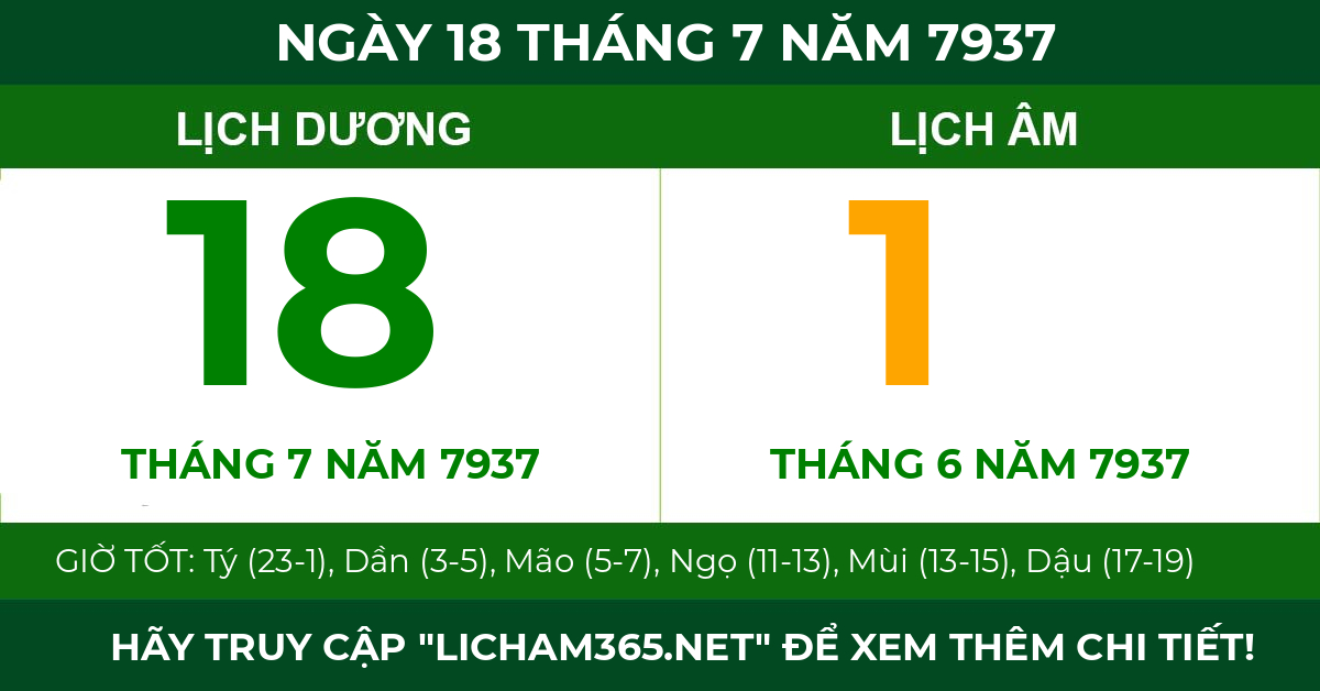 lịch âm ngày 18 tháng 7 năm 7937