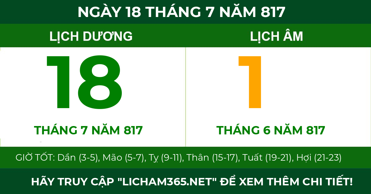 lịch âm ngày 18 tháng 7 năm 817
