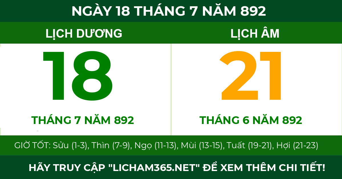 lịch âm ngày 18 tháng 7 năm 892