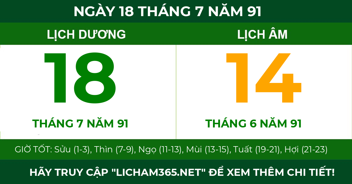 lịch âm ngày 18 tháng 7 năm 91