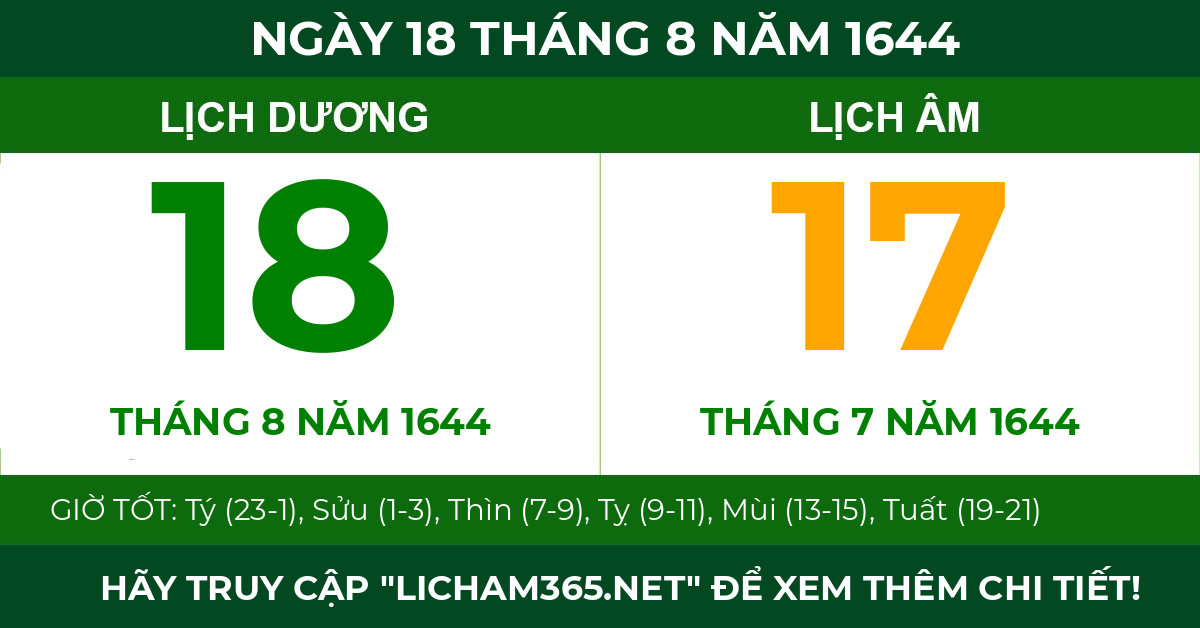 lịch âm ngày 18 tháng 8 năm 1644