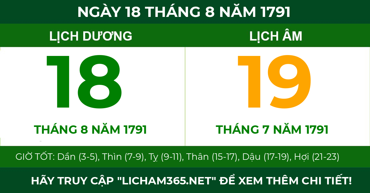 lịch âm ngày 18 tháng 8 năm 1791
