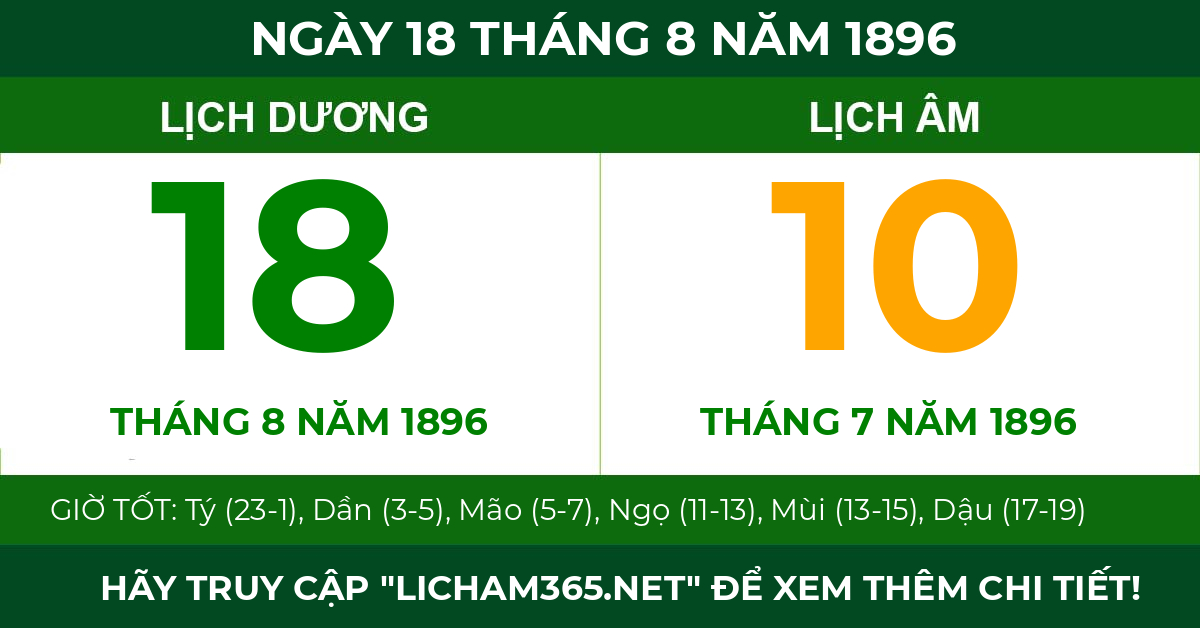 lịch âm ngày 18 tháng 8 năm 1896