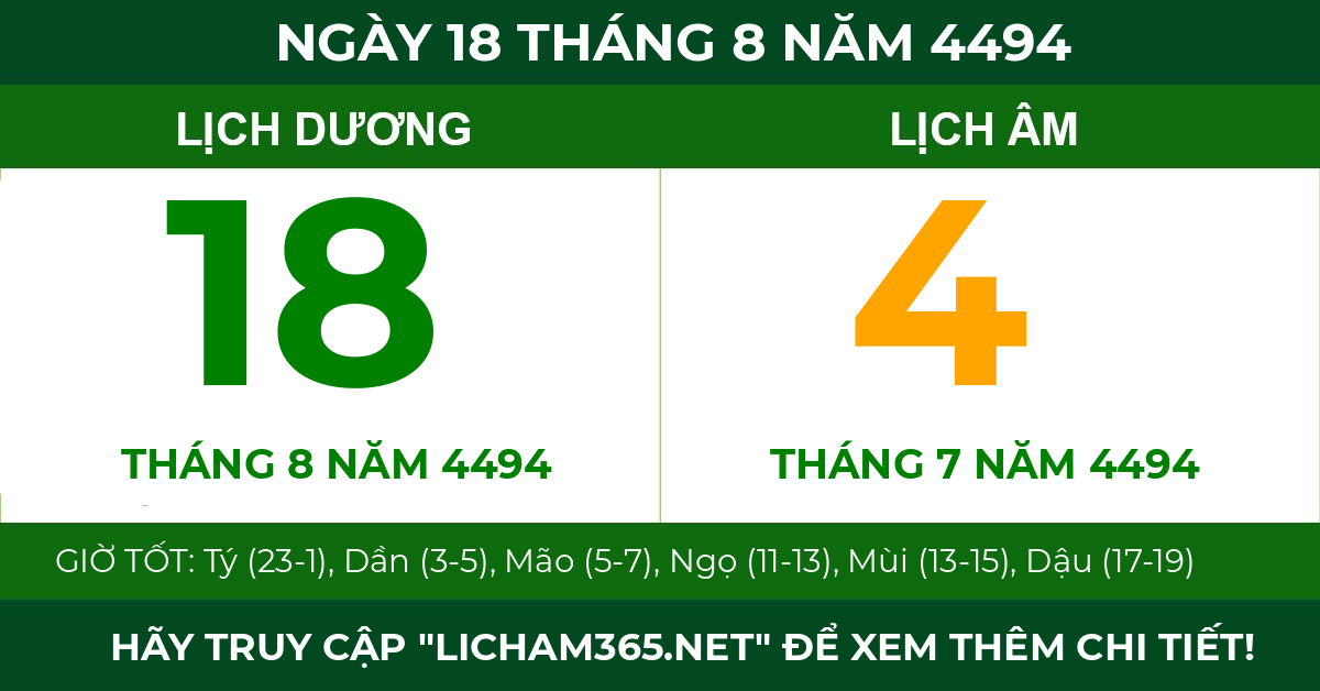 lịch âm ngày 18 tháng 8 năm 4494