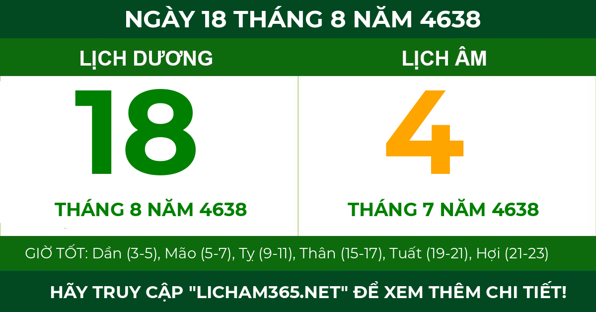 lịch âm ngày 18 tháng 8 năm 4638