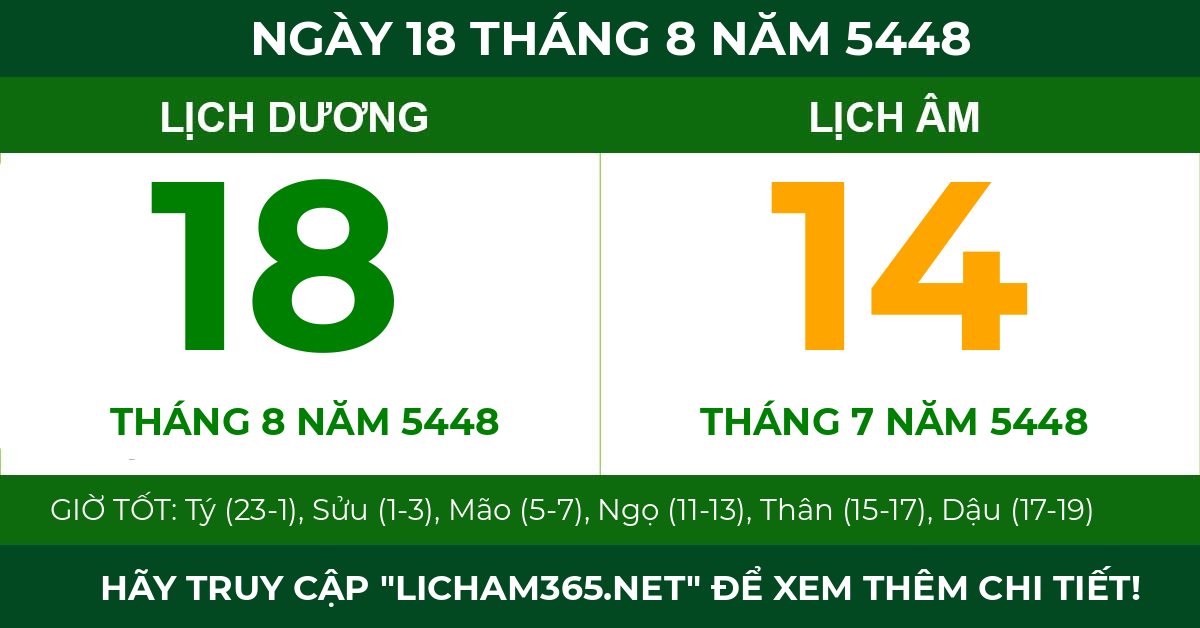 lịch âm ngày 18 tháng 8 năm 5448