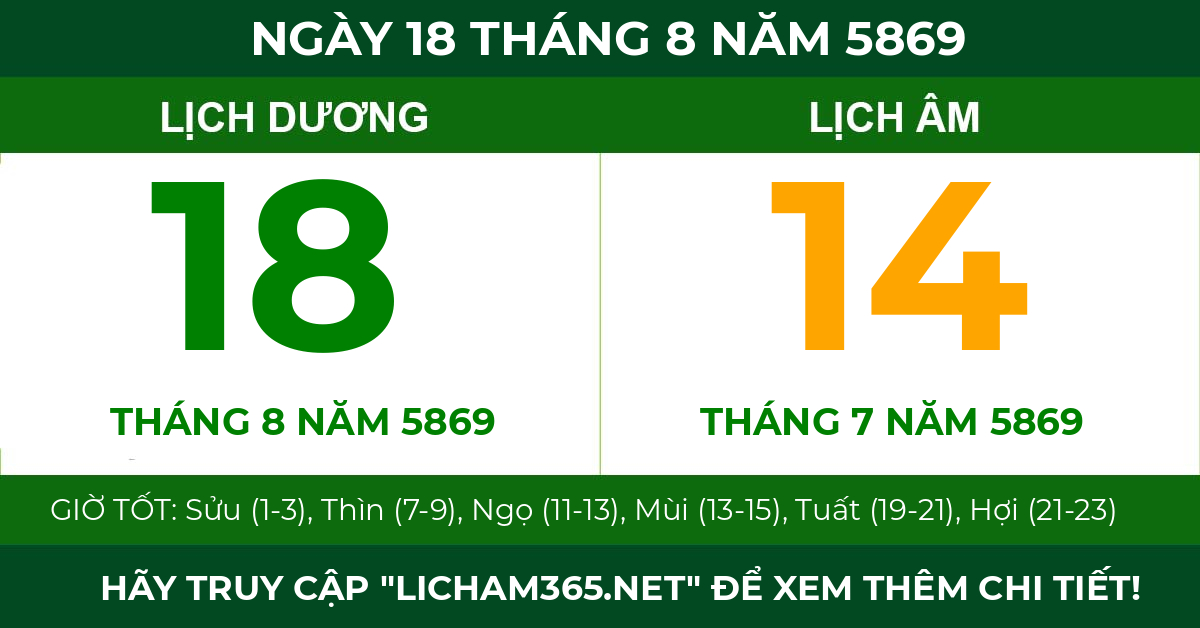 lịch âm ngày 18 tháng 8 năm 5869