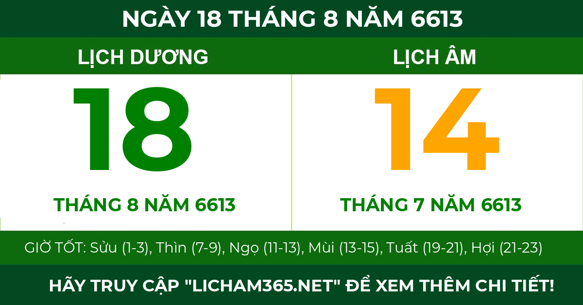 lịch âm ngày 18 tháng 8 năm 6613