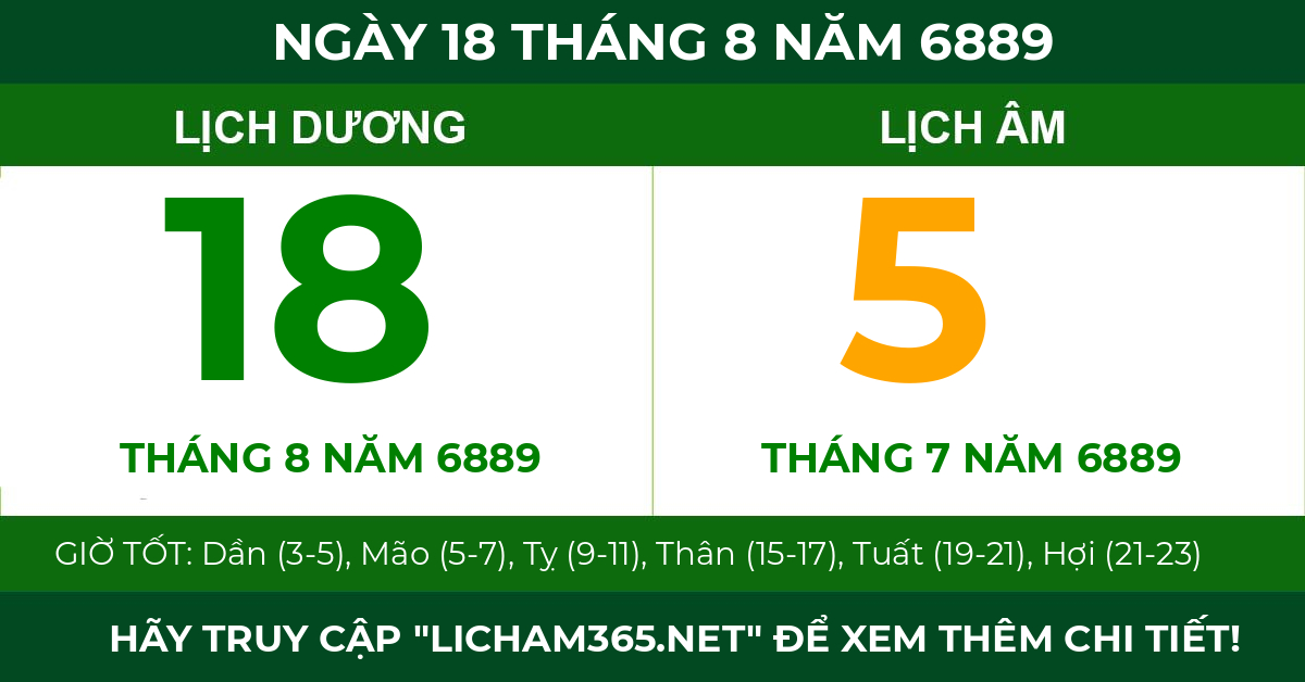 lịch âm ngày 18 tháng 8 năm 6889