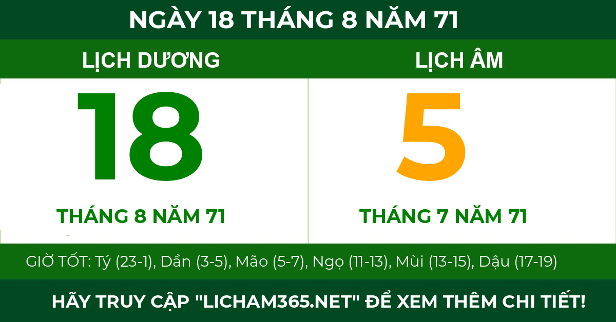 lịch âm ngày 18 tháng 8 năm 71