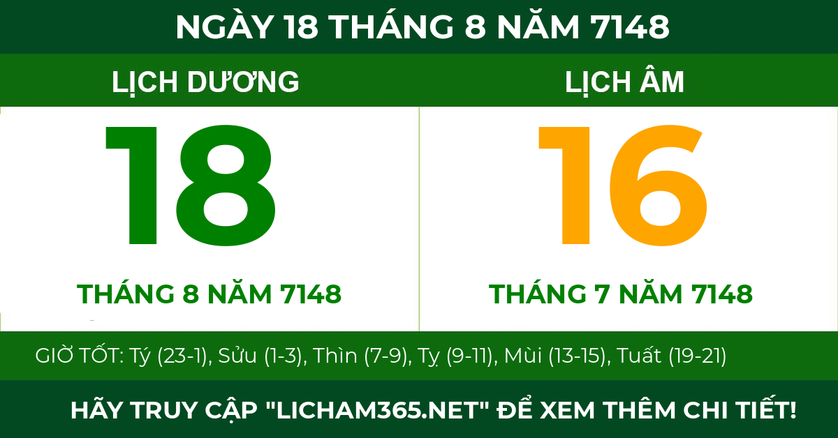 lịch âm ngày 18 tháng 8 năm 7148