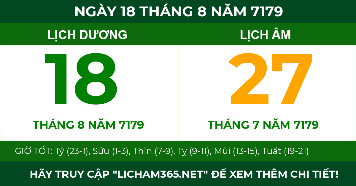 lịch âm ngày 18 tháng 8 năm 7179