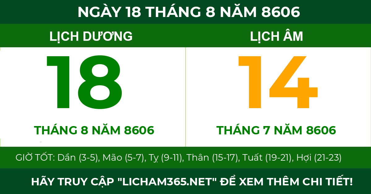 lịch âm ngày 18 tháng 8 năm 8606