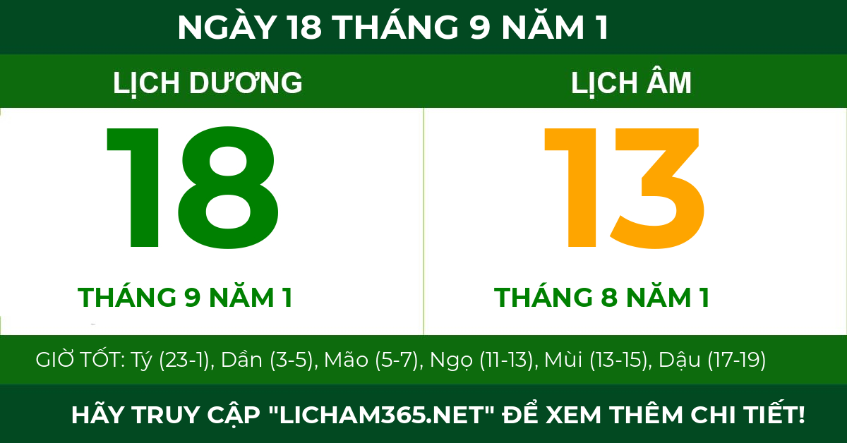 lịch âm ngày 18 tháng 9 năm 1