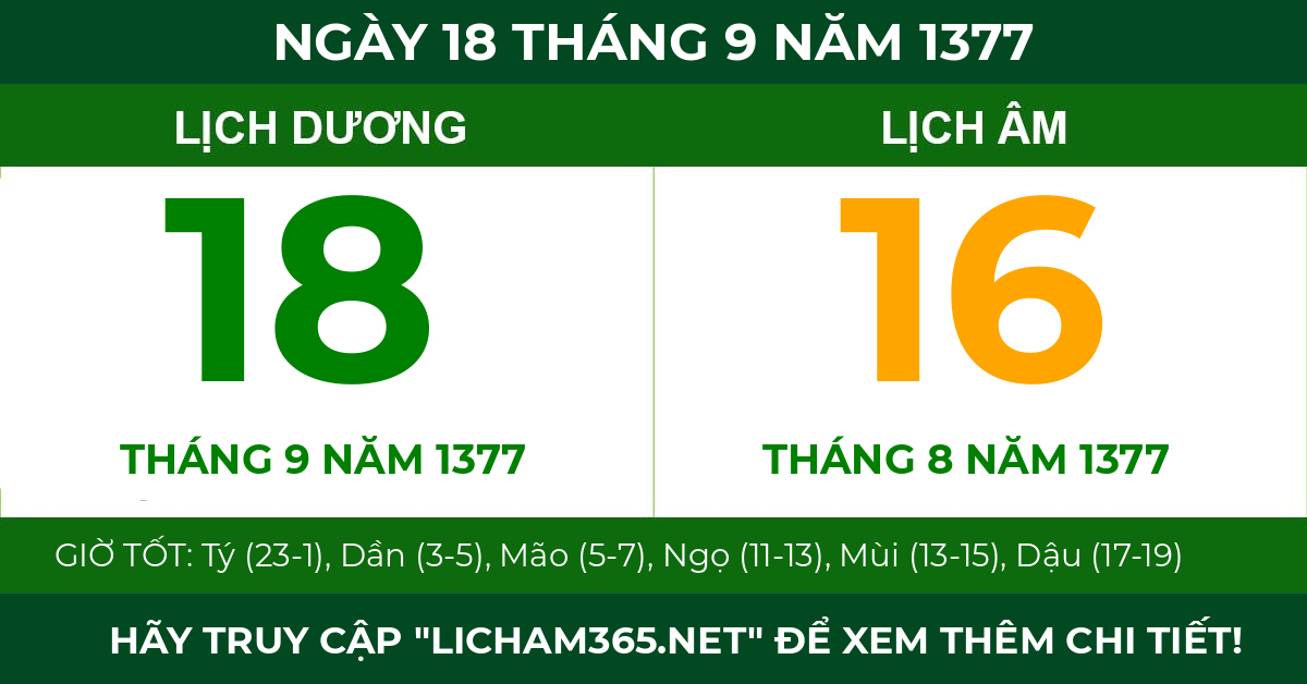 lịch âm ngày 18 tháng 9 năm 1377