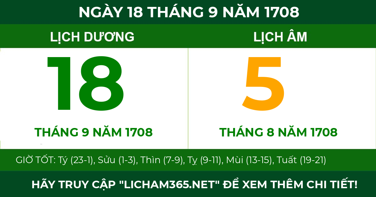lịch âm ngày 18 tháng 9 năm 1708