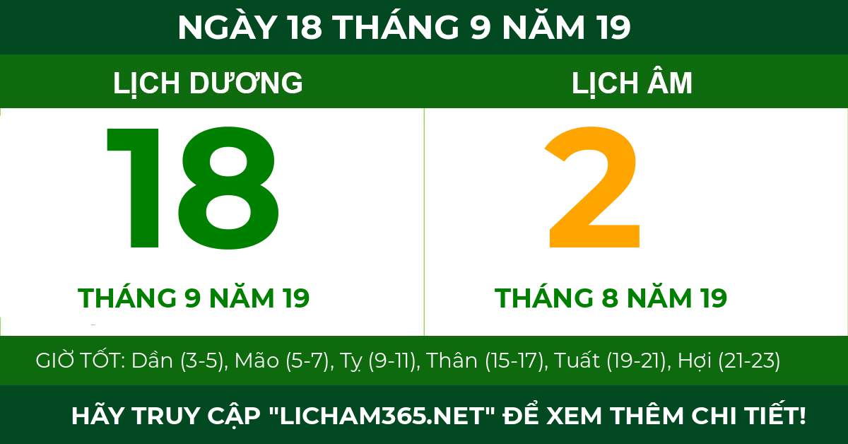 lịch âm ngày 18 tháng 9 năm 19