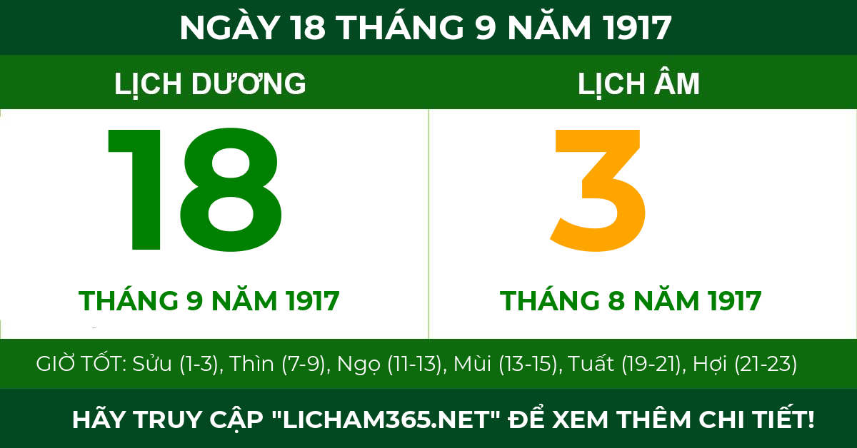 lịch âm ngày 18 tháng 9 năm 1917