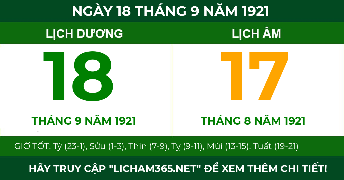 lịch âm ngày 18 tháng 9 năm 1921