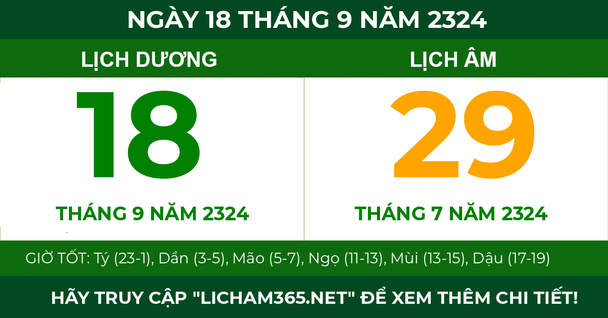 lịch âm ngày 18 tháng 9 năm 2324