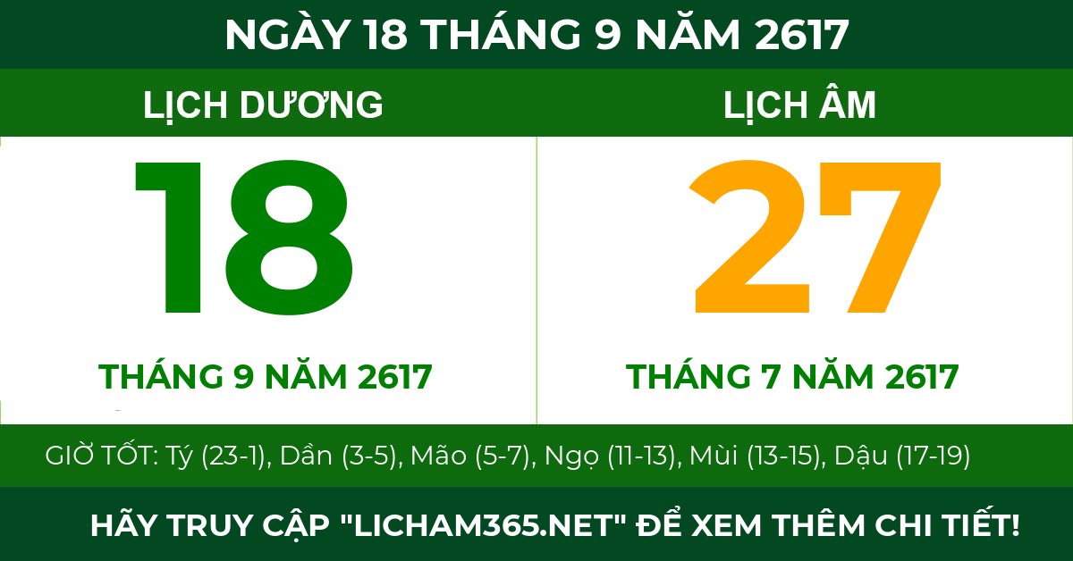 lịch âm ngày 18 tháng 9 năm 2617