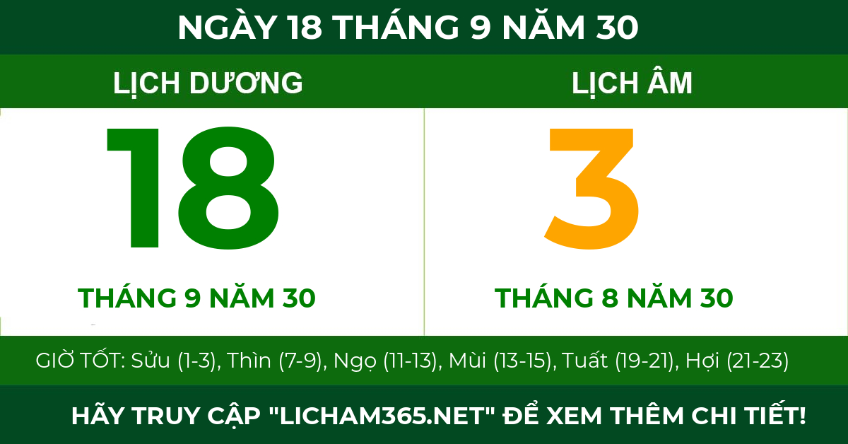 lịch âm ngày 18 tháng 9 năm 30