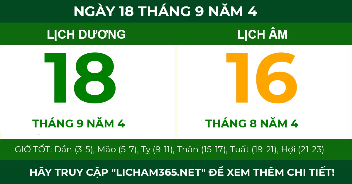 lịch âm ngày 18 tháng 9 năm 4