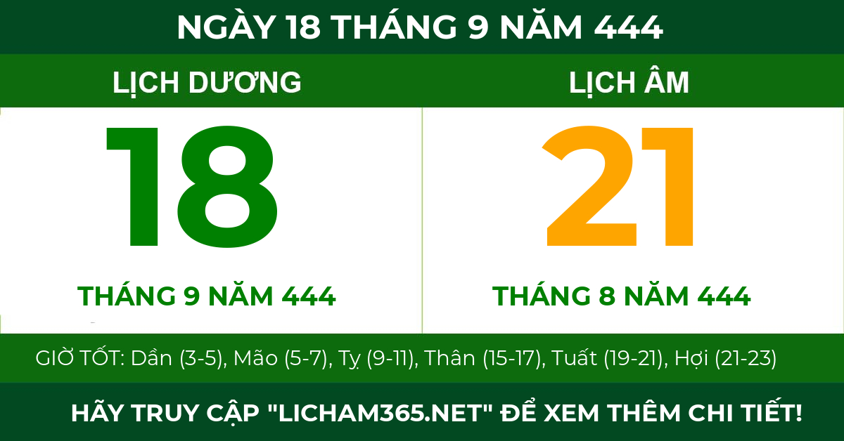 lịch âm ngày 18 tháng 9 năm 444