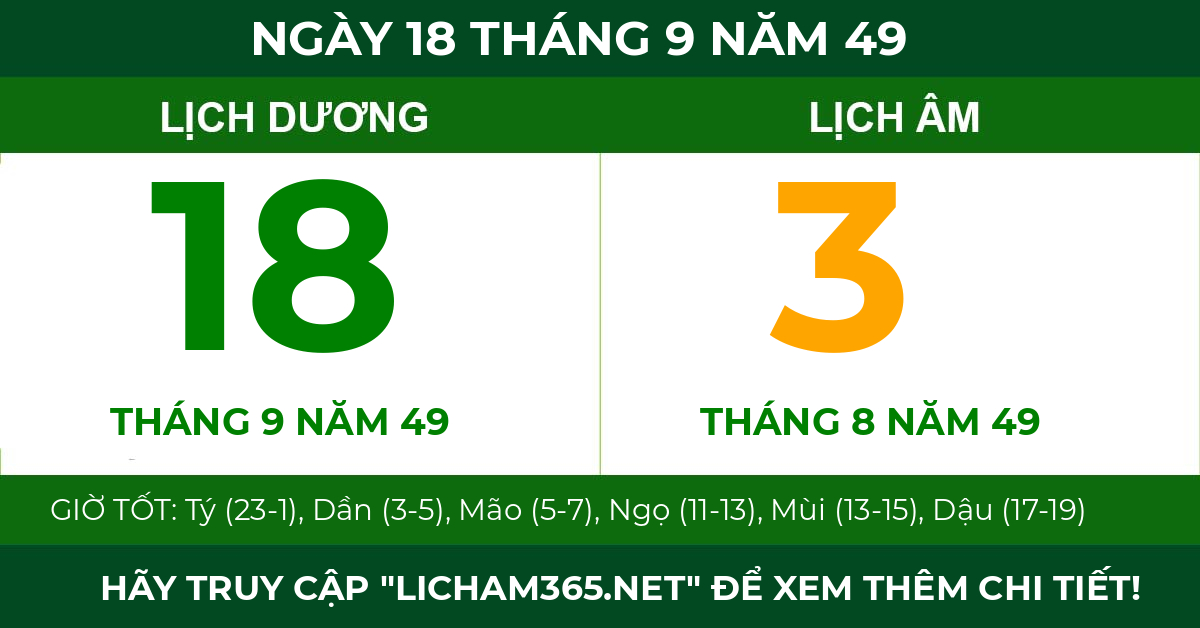 lịch âm ngày 18 tháng 9 năm 49