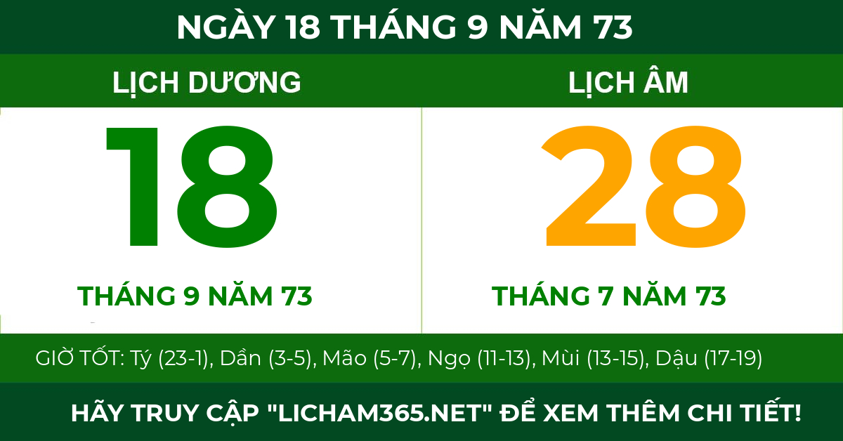 lịch âm ngày 18 tháng 9 năm 73