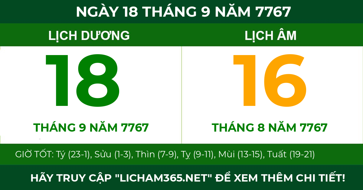 lịch âm ngày 18 tháng 9 năm 7767