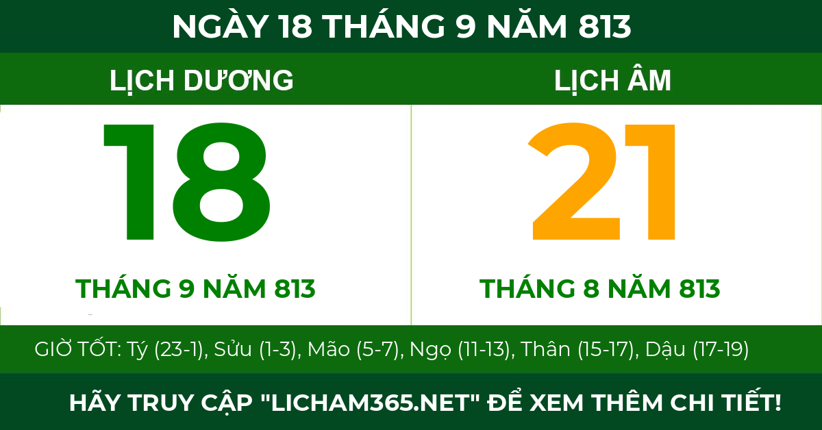 lịch âm ngày 18 tháng 9 năm 813