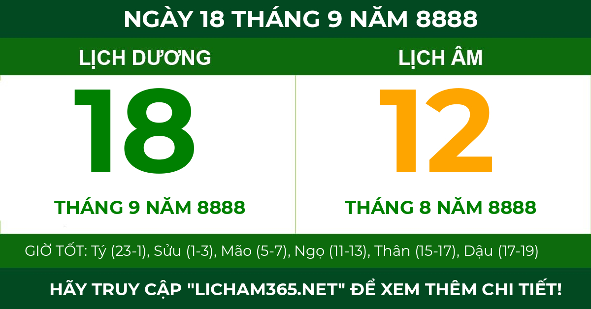 lịch âm ngày 18 tháng 9 năm 8888