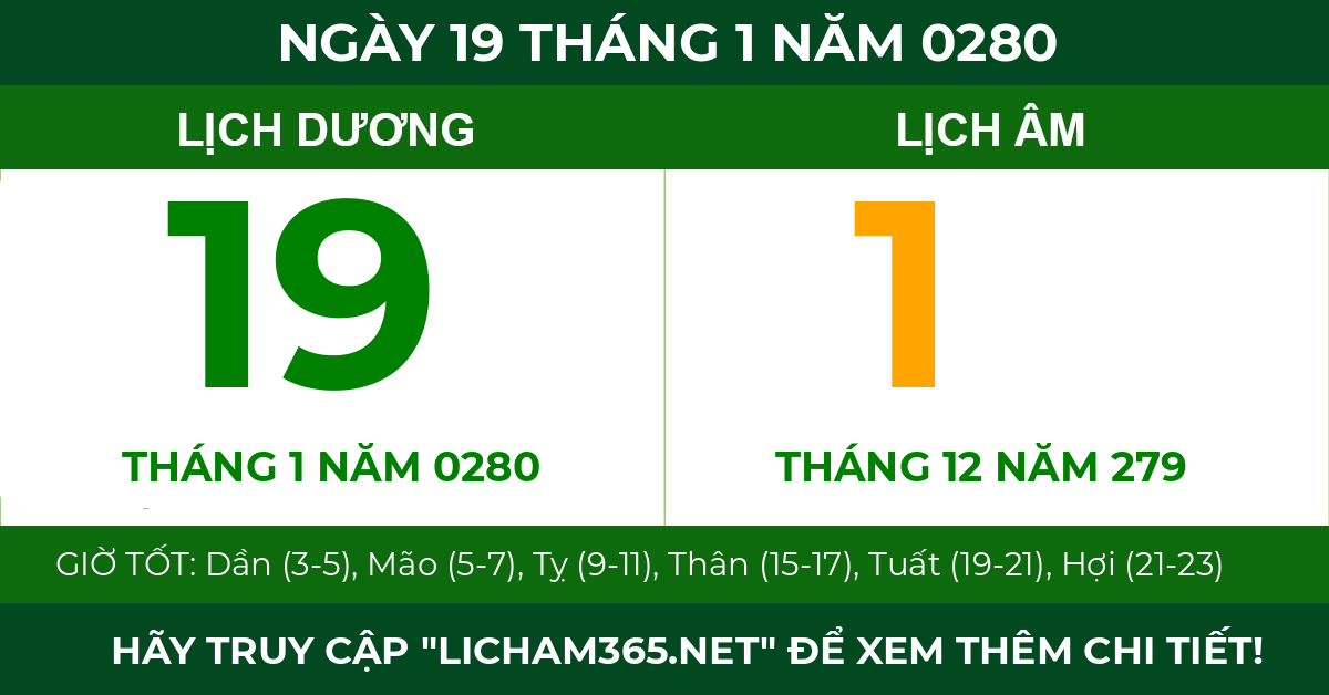 lịch âm ngày 19 tháng 1 năm 0280