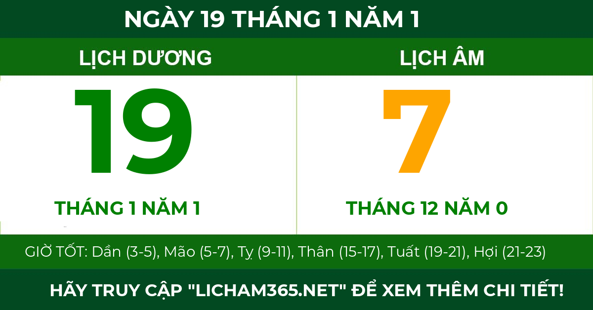 lịch âm ngày 19 tháng 1 năm 1