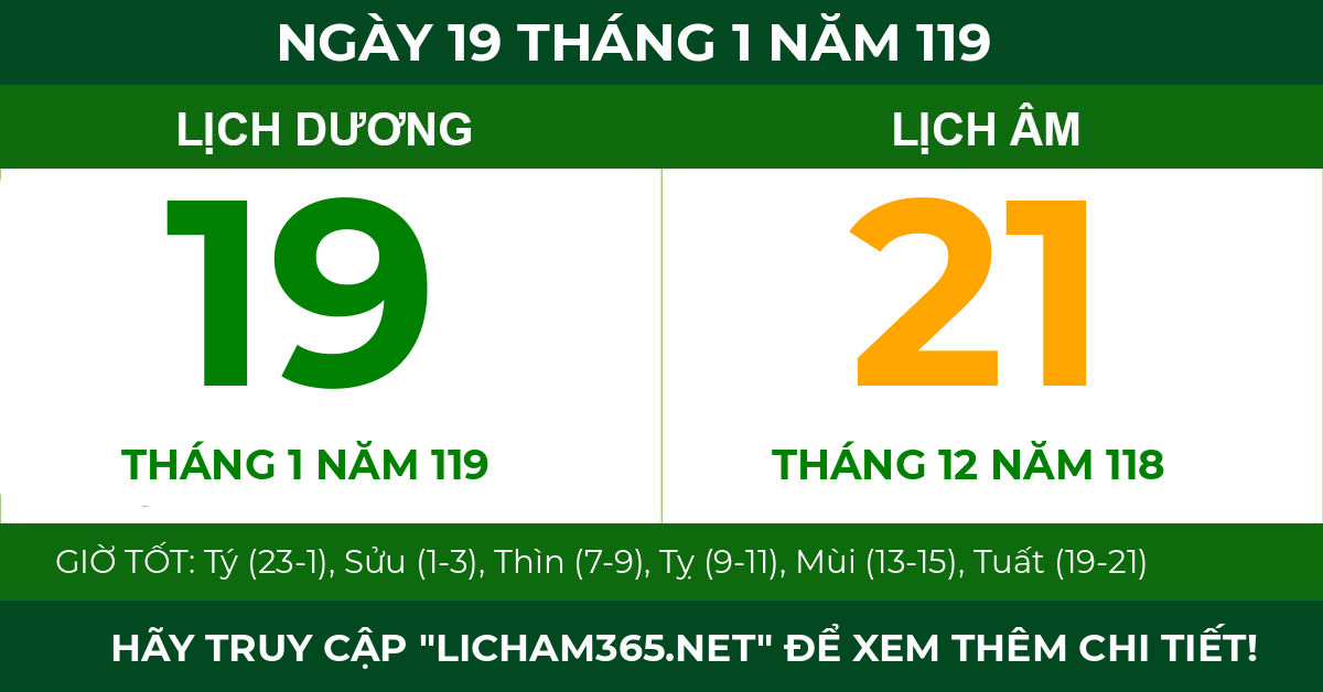 lịch âm ngày 19 tháng 1 năm 119