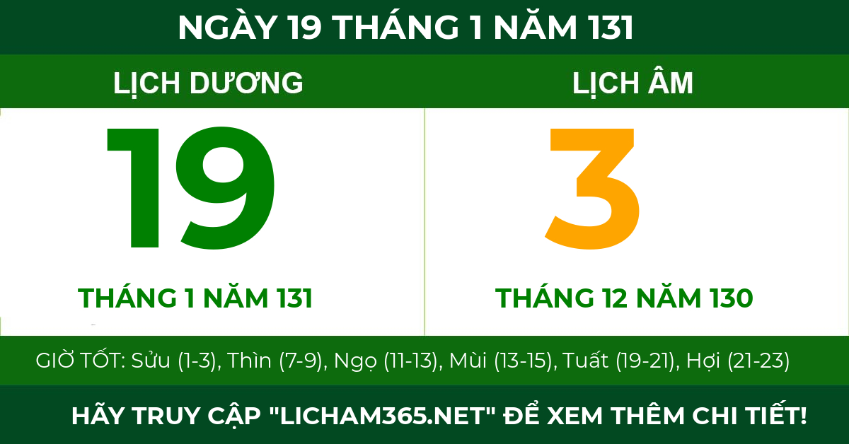 lịch âm ngày 19 tháng 1 năm 131