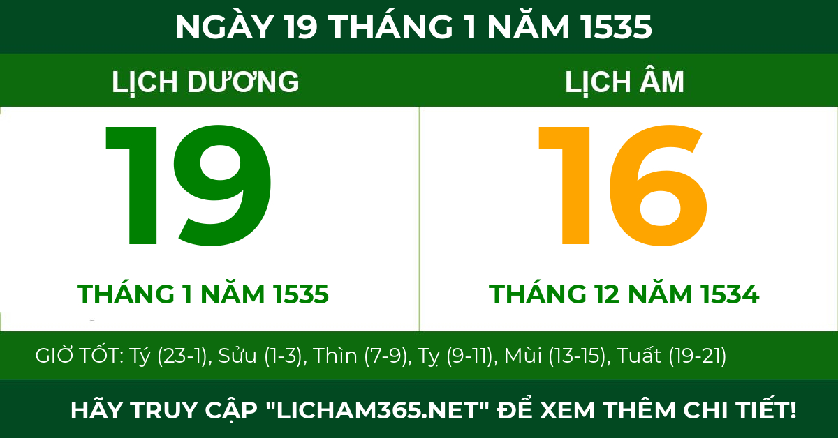 lịch âm ngày 19 tháng 1 năm 1535