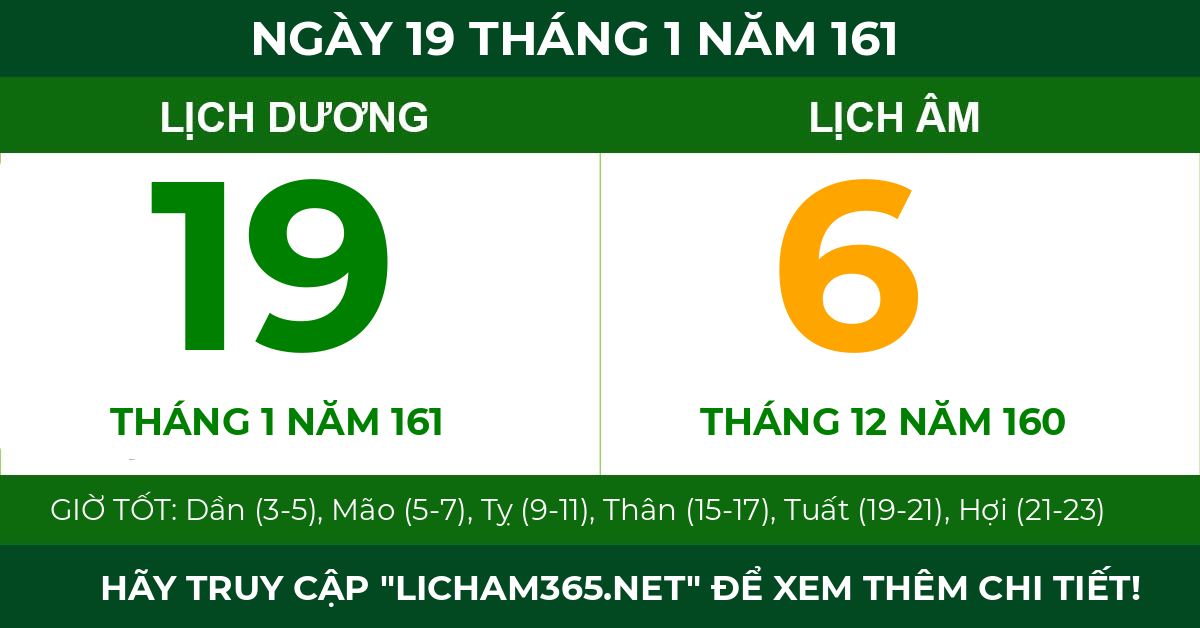 lịch âm ngày 19 tháng 1 năm 161