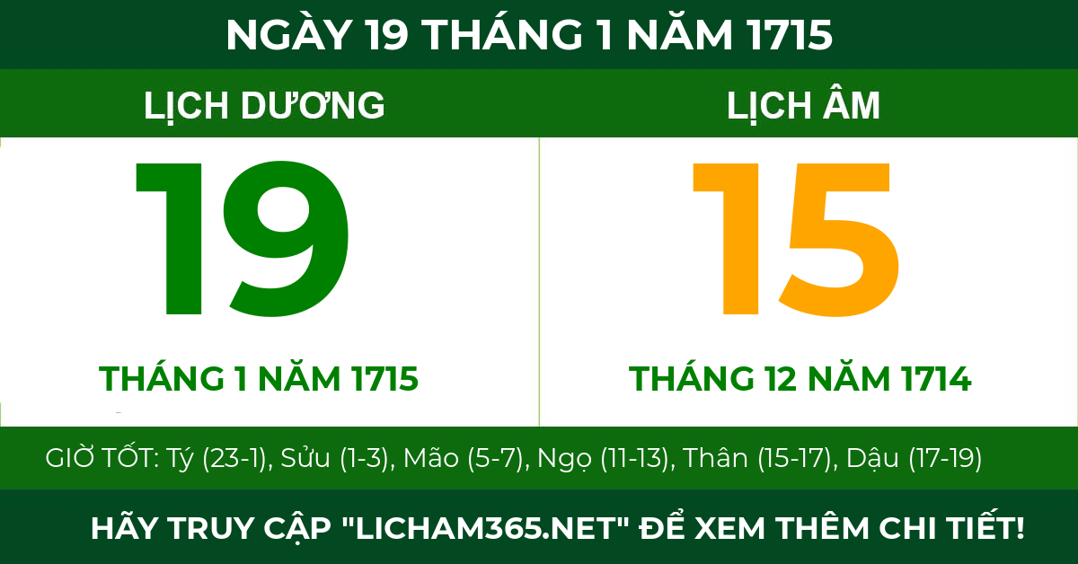 lịch âm ngày 19 tháng 1 năm 1715