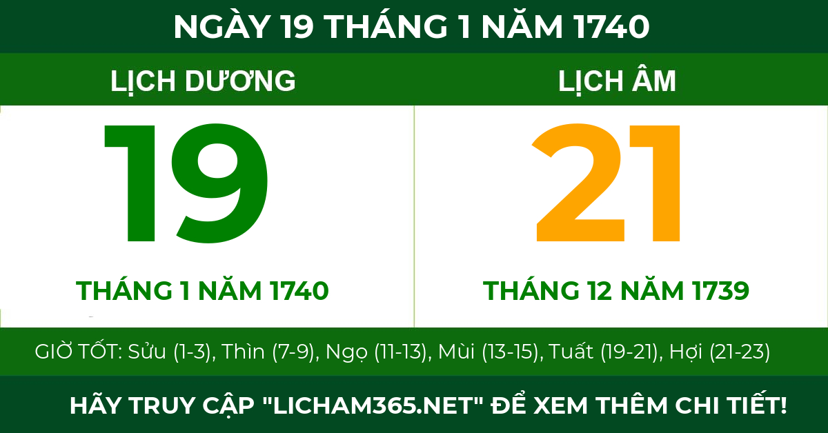 lịch âm ngày 19 tháng 1 năm 1740
