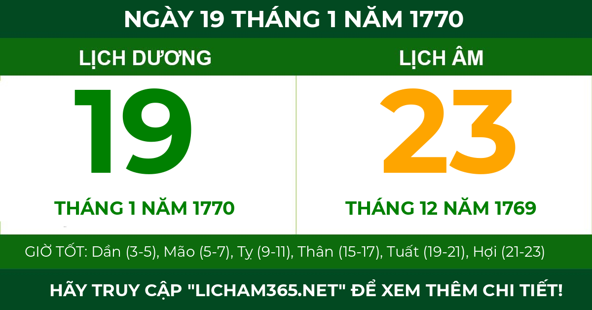 lịch âm ngày 19 tháng 1 năm 1770