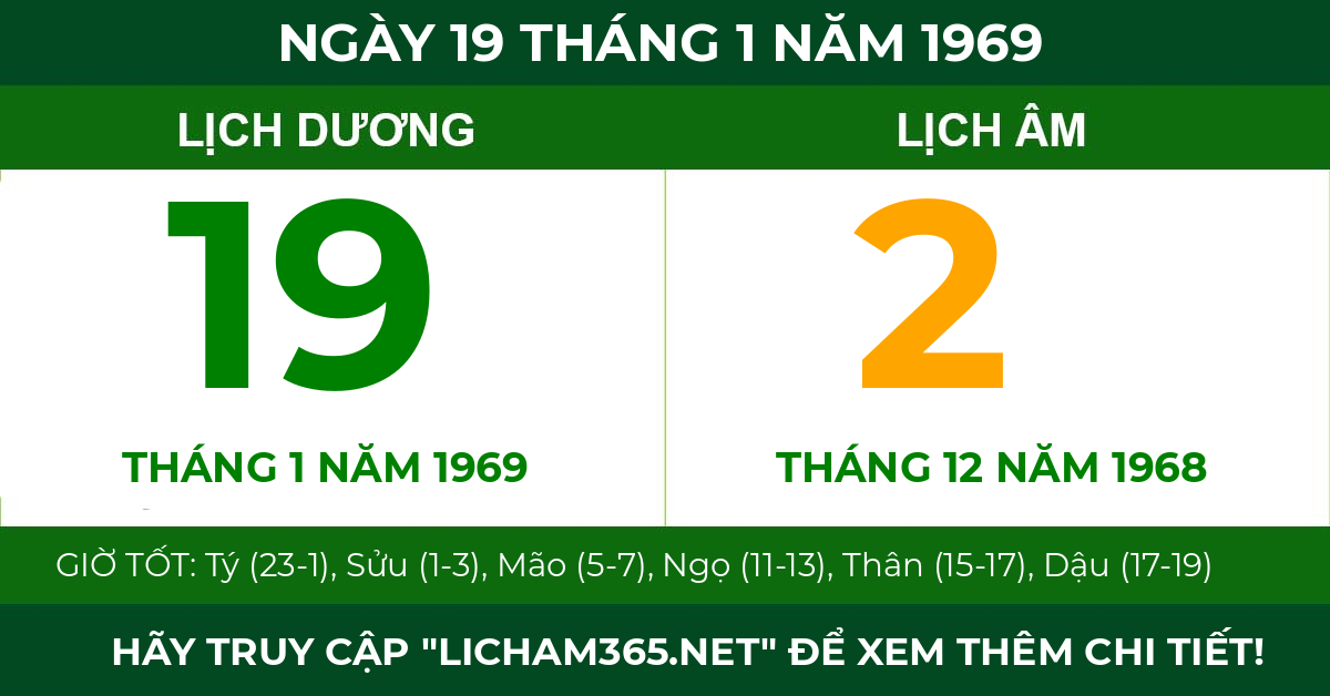 lịch âm ngày 19 tháng 1 năm 1969
