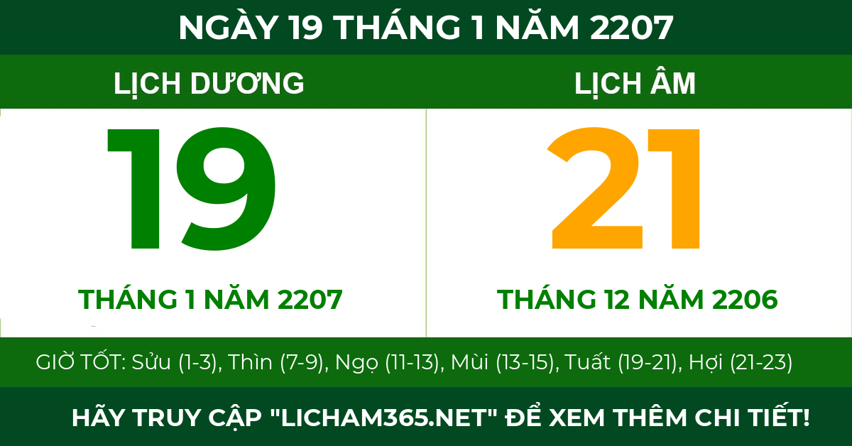 lịch âm ngày 19 tháng 1 năm 2207