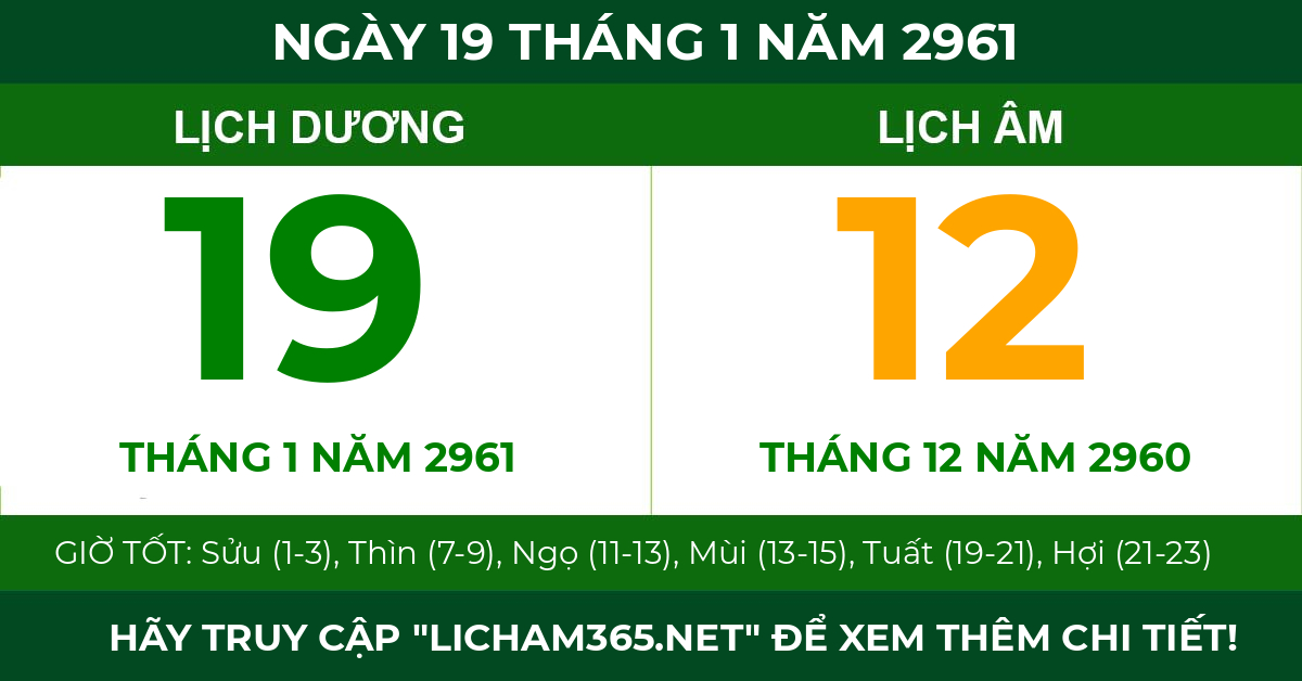 lịch âm ngày 19 tháng 1 năm 2961