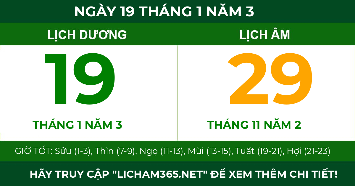 lịch âm ngày 19 tháng 1 năm 3