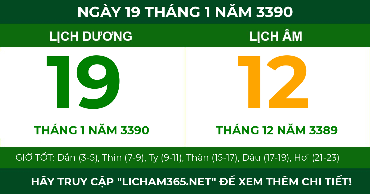 lịch âm ngày 19 tháng 1 năm 3390
