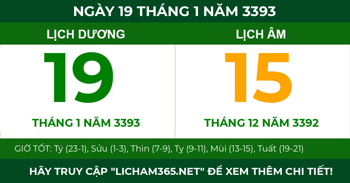 lịch âm ngày 19 tháng 1 năm 3393